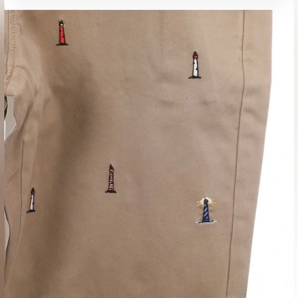 J. Crew 770 Khaki Chinos with Embroidered Lighthouses Size:33/30
